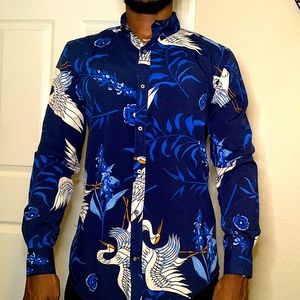 Blue swan button down shirt